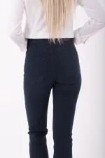Fringe Ending High Waisted Mom Fit Jean  764-12-(26-31) Navy Blue