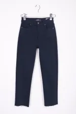 Fringe Ending High Waisted Mom Fit Jean  764-12-(26-31) Navy Blue