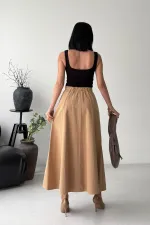 Ruffled Long Skirt with Elasticated Waist  1063-70-(36-44) Camel
