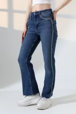 Zımba Taşlı İspanyol Mom Fit Kot Pantolon 7192-01-(27-32) Zımba Taşlı İspanyol Mom Fit Kot Pantolon 7192-01-(27-32)