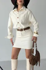 Buttoned Mini Denim Dress  3027-80-(S-L-3) Natural