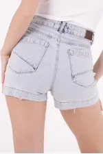 Denim Short with Rhinestones on Sides 230-08-(S-XL-6) Snow Light Blue Denim Short with Rhinestones on Sides 230-08-(S-XL-6) Snow Light Blue