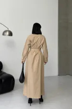 Düğmeli Klasik Uzun Kot Elbise  3034-70-(S+L+3)