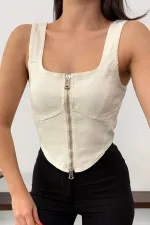 Fermuarlı Denim Büstiyer 411-80-(S-L-3)