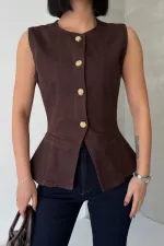 Denim Vest with Slit Front 6086-78-(XS-L) Brown