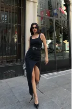 Asimetrik Detaylı Kot Elbise 3019-23-(S-XL)