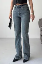 Taşlı Boru Paça Relax Kot Pantolon  7209-28-(27-32)