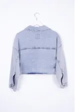 Oversize Short Denim Jacket with Stars and Rhinestones 6005-08-(S-L-5) Snow Light Blue Oversize Short Denim Jacket with Stars and Rhinestones 6005-08-(S-L-5) Snow Light Blue