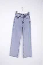 Wide Leg High Waisted Relaxed Jean  718-08-(S-L-3) Snow Light Blue