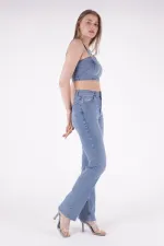Tasseled Bottom Wide Leg Relax Jean 1726-15-(28-33) Light Blue Denim Tasseled Bottom Wide Leg Relax Jean 1726-15-(28-33) Light Blue Denim