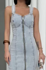 Adjustable Strap Denim Dress 3021-08-(S-XL)