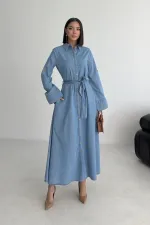 Düğmeli Uzun Boy Kot Elbise 3047-27-(S-XL)