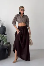 Elasticated Long Skirt HS131-78-(S-L-3) Brown
