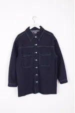 Denim Jacket Sewn with Green Thread 6021-17-(S-XL-6) Slubbed Navy Blue Denim Jacket Sewn with Green Thread 6021-17-(S-XL-6) Slubbed Navy Blue