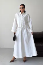 Elasticated Long Skirt HS121-51-(S-L-3) Cream White