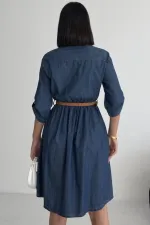 Büzgü Detaylı Kısa Kot Elbise 3040-26-(S-XL)