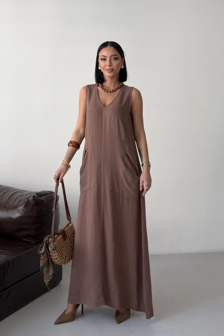Oversize Dress with Pocket HS3072-72-(S-L-3) Soil