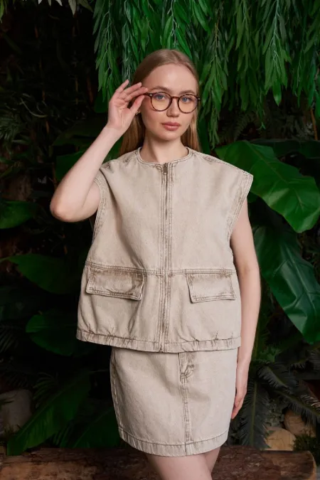 Zip-up Oversize Denim Vest 6073-79-(S+L+4)