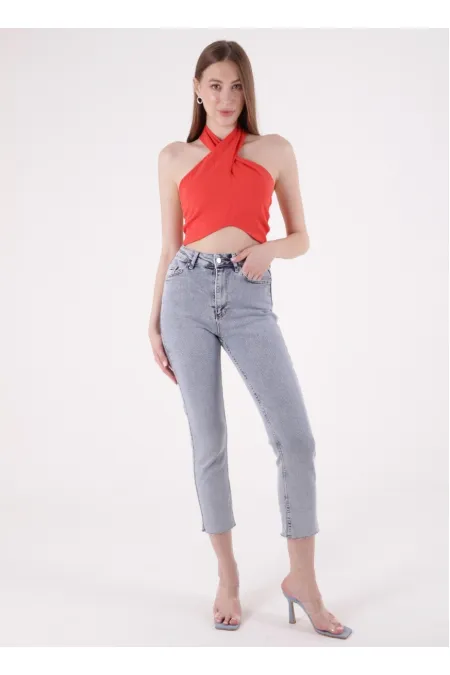 Dikişsiz Paça Mom Fit Kot Pantolon  764-08-(32-36)