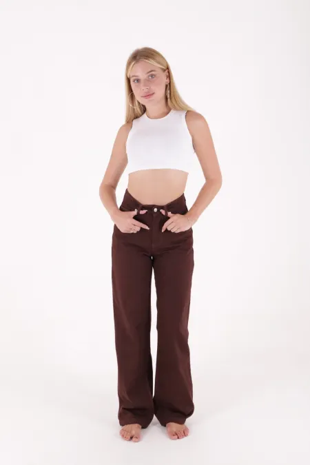 Wide Leg High Waisted Relaxed Jean  718-78-(27-32) Brown