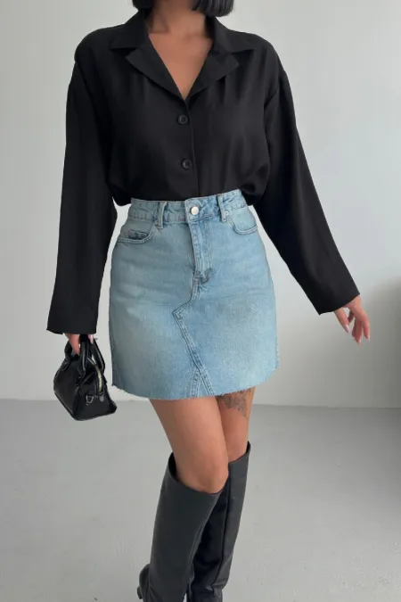 Mini Denim Skirt with Triangle Detail 1040-42-(38-44-6) Ice Blue - Tinted