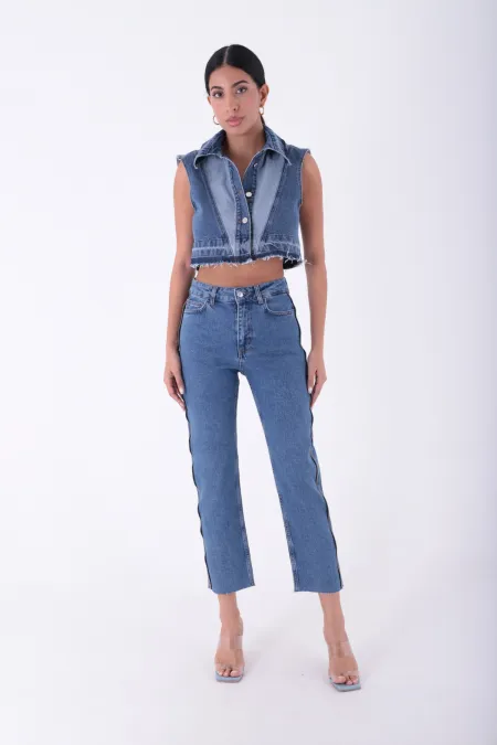 Şerit Fermuarlı Kot Pantolon 7004-27-(26-31) Şerit Fermuarlı Kot Pantolon 7004-27-(26-31)