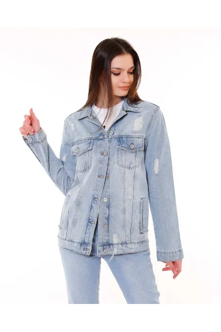 Boyfriend Denim Jacket 655-42-(S-XL-6) Ice Blue - Tinted Boyfriend Denim Jacket 655-42-(S-XL-6) Ice Blue - Tinted