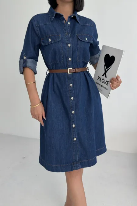 Düğmeli Uzun Gömlek Elbise 6102-26-(S-XL) Düğmeli Uzun Gömlek Elbise 6102-26-(S-XL)