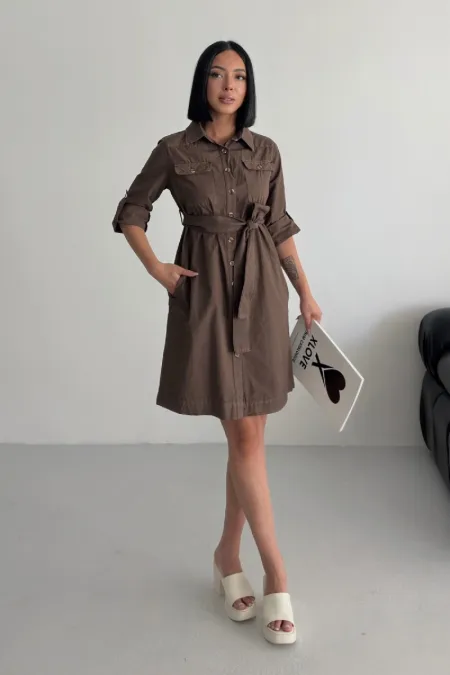 Düğmeli Uzun Gömlek Elbise 6102-78-(S-XL) Düğmeli Uzun Gömlek Elbise 6102-78-(S-XL)