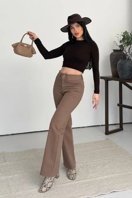 Wide Leg Palazzo Relaxed Jean with Decorative Front Pockets  1710-72-(27-32) Soil