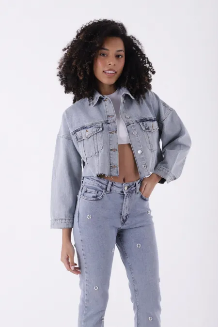 Short Oversize Denim Jacket 651-08-(S-L-5) Snow Light Blue Short Oversize Denim Jacket 651-08-(S-L-5) Snow Light Blue
