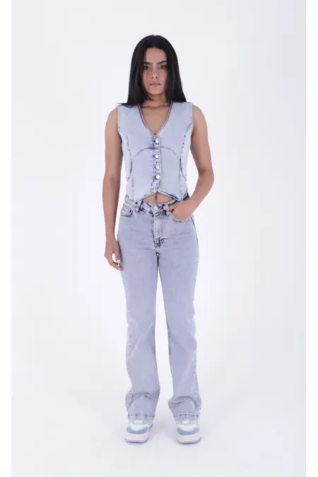 Dikişli Paça Relax Kot Pantolon 7026-08-(26-31)