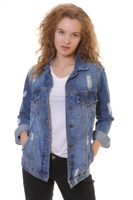 Boyfriend Denim Jacket 655-01-(S-XL-6) Dark Blue Denim Boyfriend Denim Jacket 655-01-(S-XL-6) Dark Blue Denim