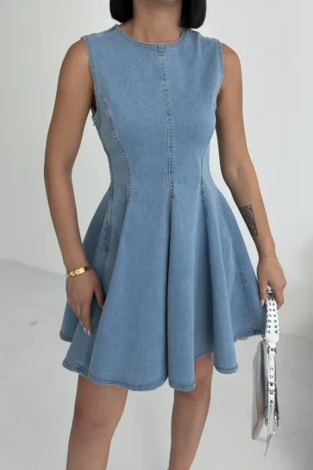 Kolsuz Volanlı Mini Elbise  3050-25-(XS-XL-5)