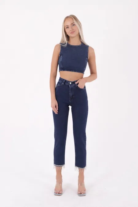 Paçasılı Dikişsiz Paça Mom Kot Pantolon  1890-26-(26-31)