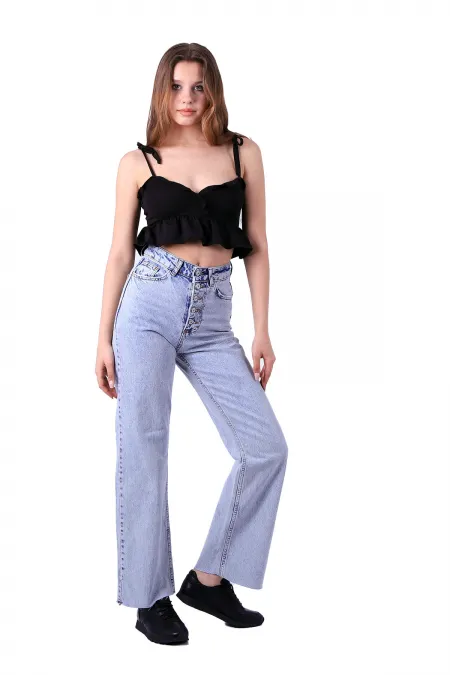 Dikişsiz Paça Beş Düğmali Relax Kot Pantolon 917-08-(27-32) Dikişsiz Paça Beş Düğmali Relax Kot Pantolon 917-08-(27-32)
