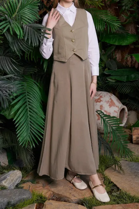 Ruffled Long Linen Skirt HS101-74-(36-42-4) Green Ruffled Long Linen Skirt HS101-74-(36-42-4) Green