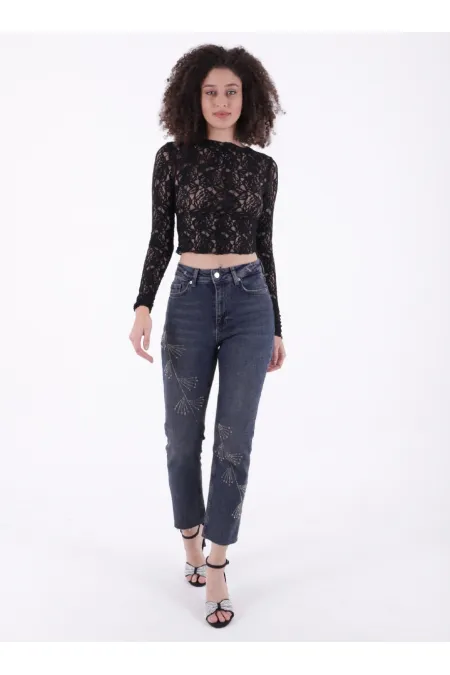 Çapraz Taşlı Mom Fit Kot Pantolon 7054-28-(26-31) Çapraz Taşlı Mom Fit Kot Pantolon 7054-28-(26-31)