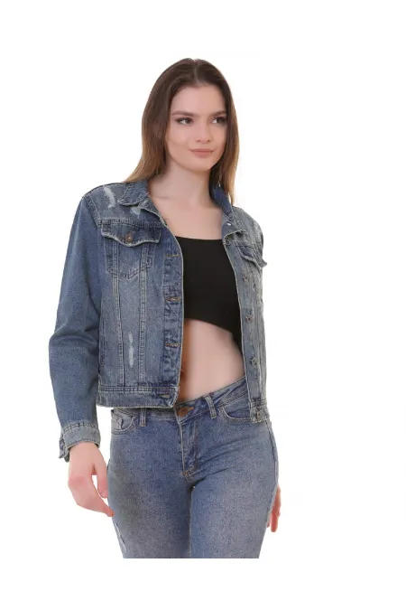 Short Denim Jacket 641-62-(S-XL-6) Middle Blue - Tinted Short Denim Jacket 641-62-(S-XL-6) Middle Blue - Tinted