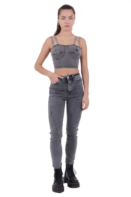 Parçalı Mom Pantolon 778-40-(28-33) Parçalı Mom Pantolon 778-40-(28-33)