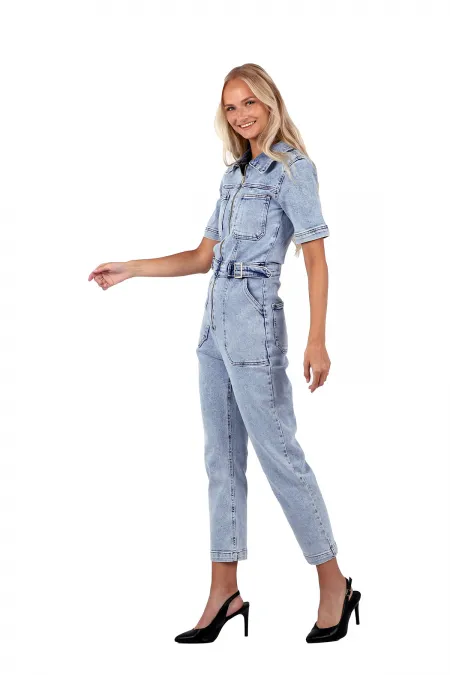 Önü Fermuarlı Kot Tulum  397-08-(S-XL)
