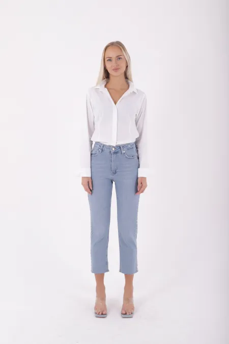 Yanı Drop Detaylı Mom Fit Kot Pantolon  1895-15-(28-33)