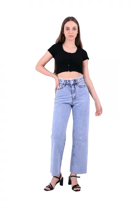 Paçası ve Beli Püsküllü Kot Pantolon 1703-08-(26-31) Paçası ve Beli Püsküllü Kot Pantolon 1703-08-(26-31)