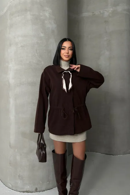 Denim Jacket with Waist Detail 6145-78-(S-L-3) Brown