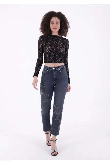 Çapraz Taşlı Mom Fit Kot Pantolon 7054-28-(28-33) Çapraz Taşlı Mom Fit Kot Pantolon 7054-28-(28-33)