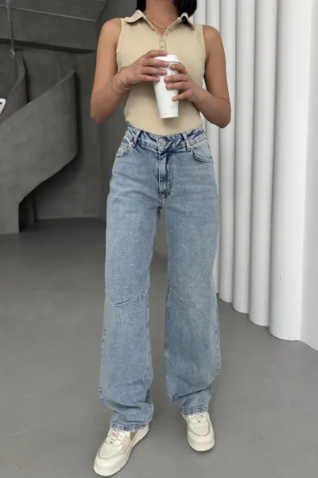 Baggy Jeans with Dart Detail on Legs 7088-14-(28-33) Light Blue and Tinted