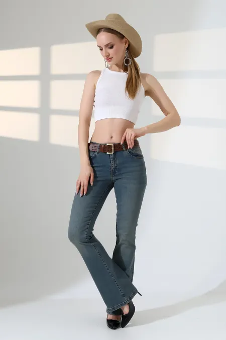 Push Up Flare Jeans 7108-62-(27-32) Middle Blue - Tinted Push Up Flare Jeans 7108-62-(27-32) Middle Blue - Tinted