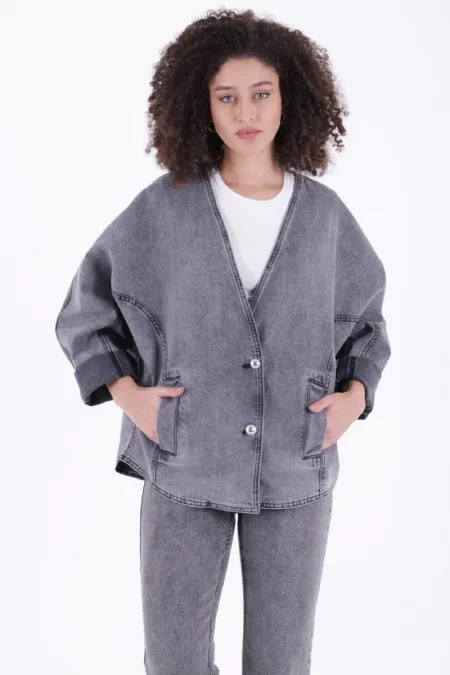 Oversize Yarasa Kollu Kot Ceket 6059-40-(STD-4)