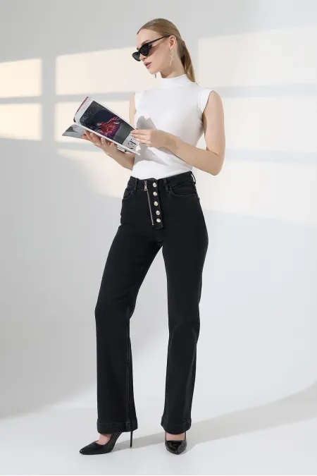 Düğme Detaylı Boru Paça Kot Pantolon 7170-23-(27-32) Düğme Detaylı Boru Paça Kot Pantolon 7170-23-(27-32)