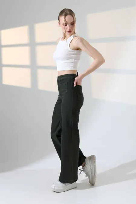 Front Pocket Detailed Jean 7079-97-(27-32) Pine Green Front Pocket Detailed Jean 7079-97-(27-32) Pine Green
